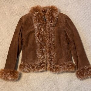 Women’s Brown Suede Shearling Trim Jacket vintage